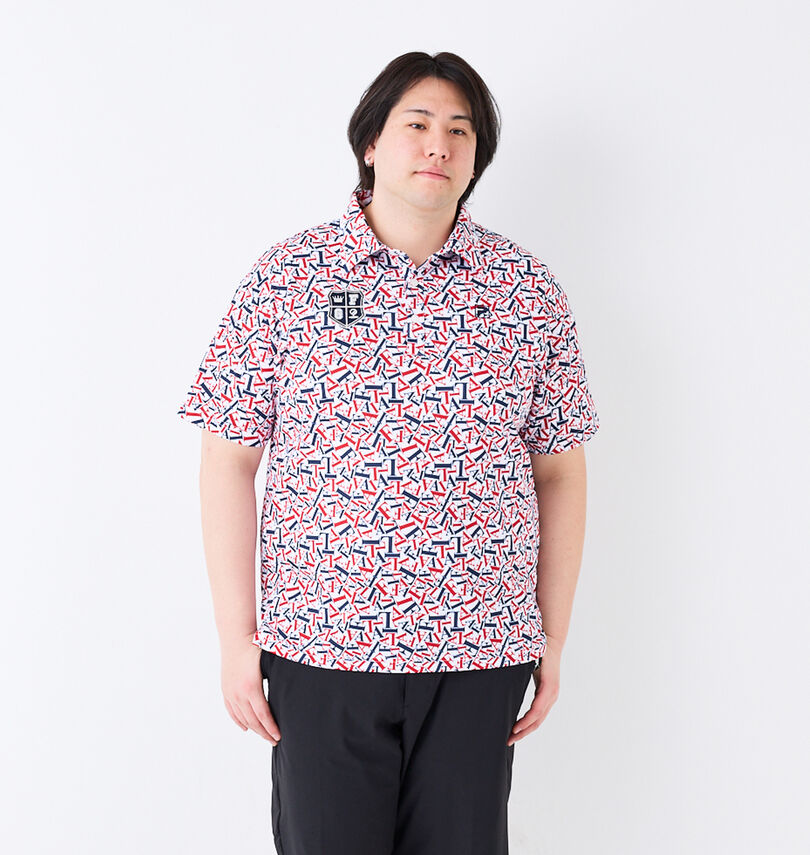 大きいサイズ メンズ FILA GOLF (フィラゴルフ) 遮熱バーチカルメッシュタイポプリント半袖シャツ
                        身長：182cm/バスト：123cm/着用サイズ：3L