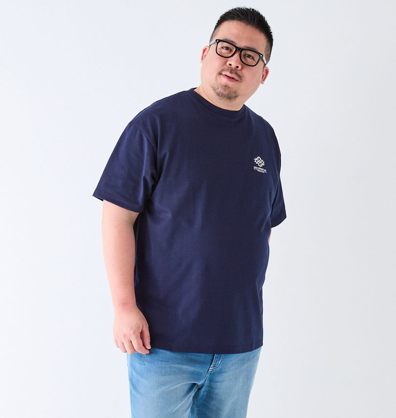 大きいサイズ メンズ BEAUMERE (ボウメール) T/C天竺ラバープリント+サガラ刺繍半袖Tシャツ
                        