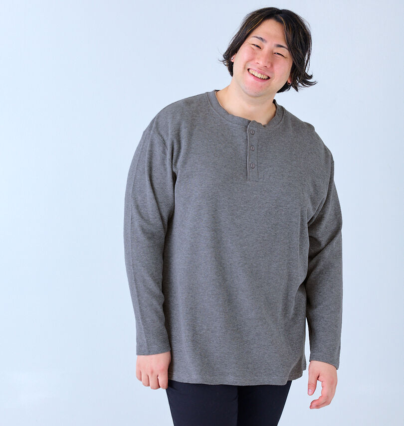 大きいサイズ メンズ Mc.S.P (エムシーエスピー) オーガニックワッフルヘンリーネック長袖Tシャツ
                        身長：182cm/バスト：123cm/着用サイズ：3L