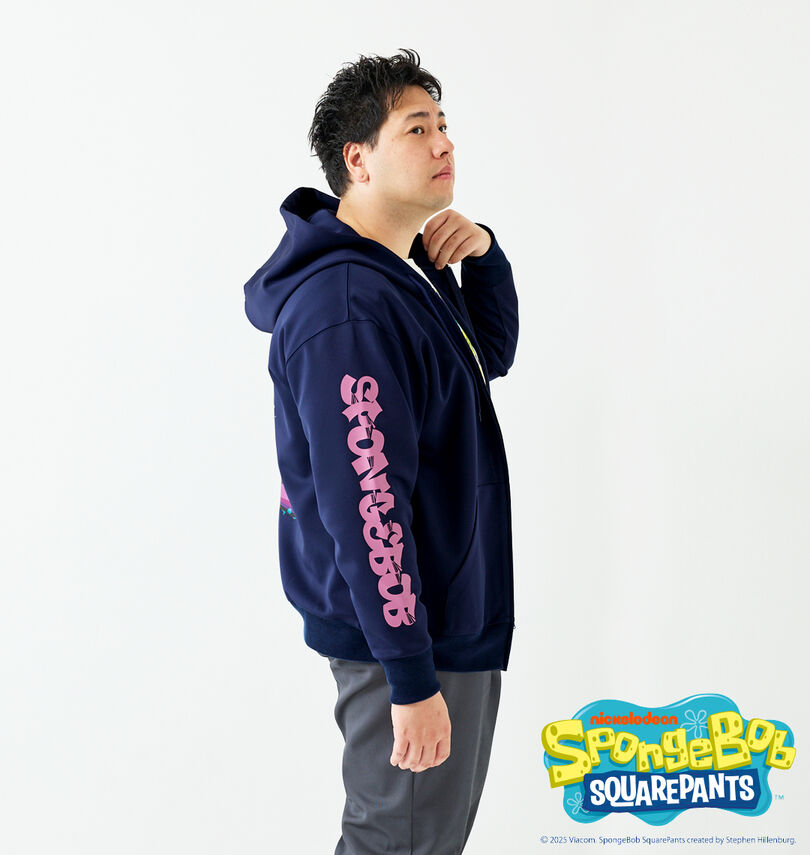 大きいサイズ メンズ SPONGEBOB (スポンジ・ボブ) ダンボールニットプリントフルジップパーカー
                        