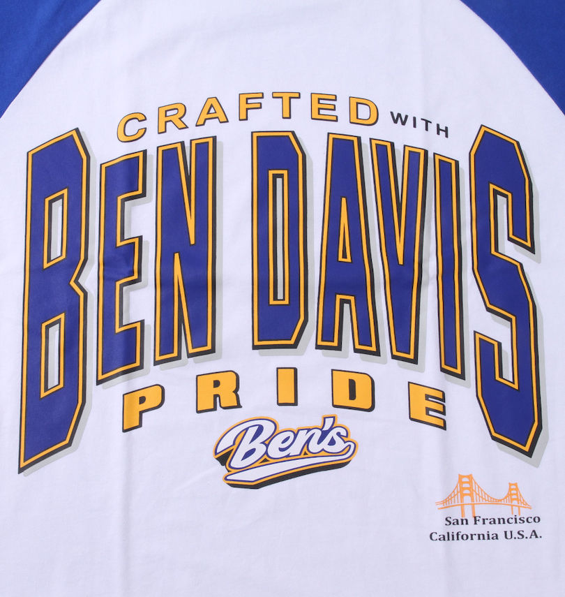 大きいサイズ メンズ BEN DAVIS (ベン デイビス) カレッジラグラン半袖Tシャツ フロントプリント