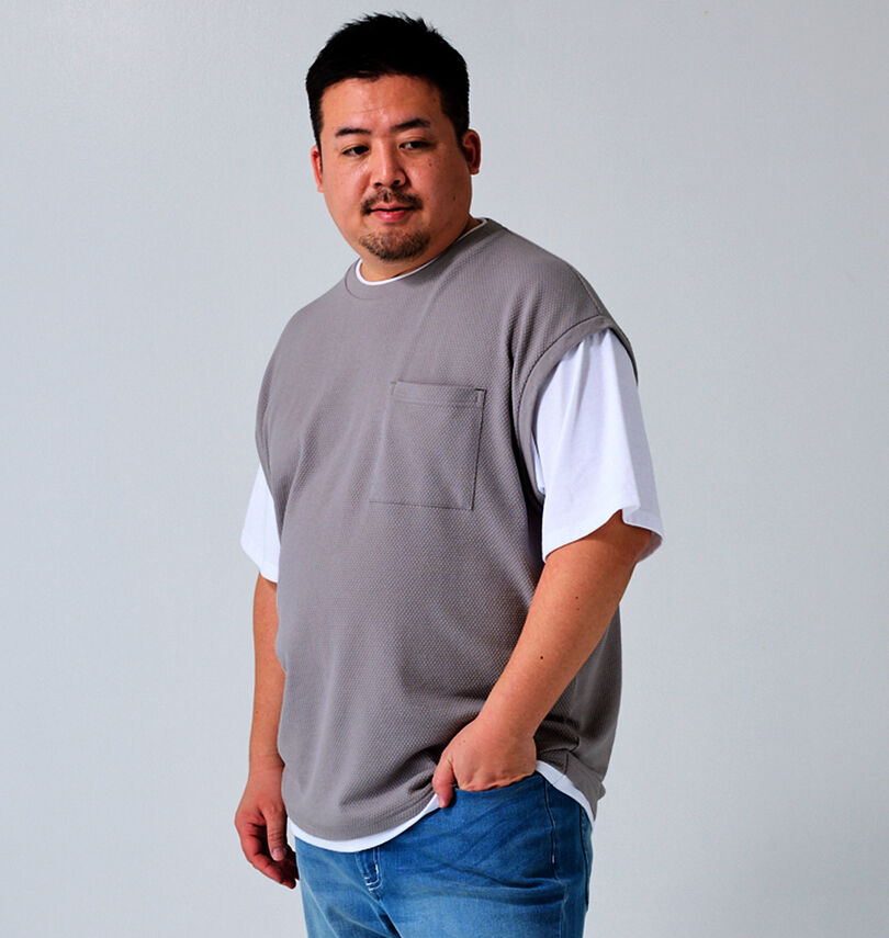 大きいサイズ メンズ launching pad (ランチングパッド) パイナップルニットフェイクレイヤード半袖Tシャツ