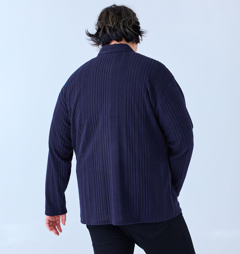大きいサイズ メンズ launching pad (ランチングパッド) 針抜きストライプ長袖ショールジャケット+半袖Tシャツ