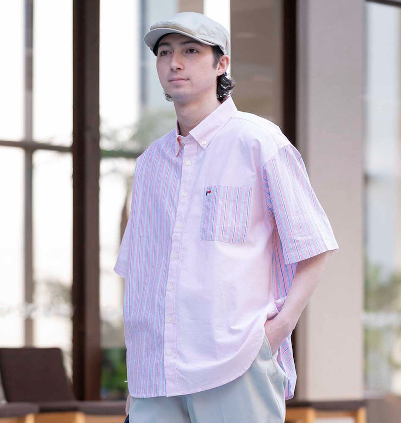 大きいサイズ メンズ H by FIGER (エイチバイフィガー) オックスクレイジー切替B.D半袖シャツ
                        