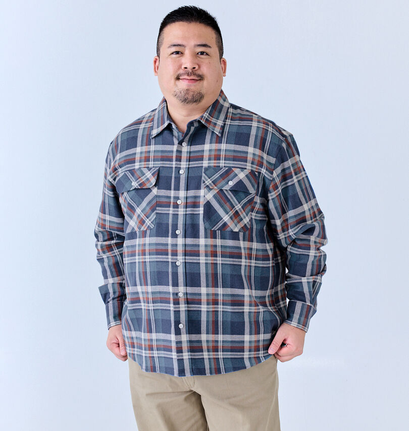 大きいサイズ メンズ H by FIGER (エイチバイフィガー) 10番ビエラチェック長袖シャツ
                        身長：176.5cm/バスト：118cm/着用サイズ：3L