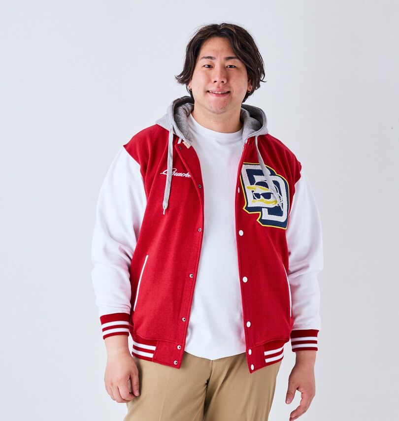 大きいサイズ メンズ b-one-soul (ビーワンソウル) DUCK DUDEスウェットスタジアムジャケット
                        身長：182cm/バスト：123cm/着用サイズ：3L