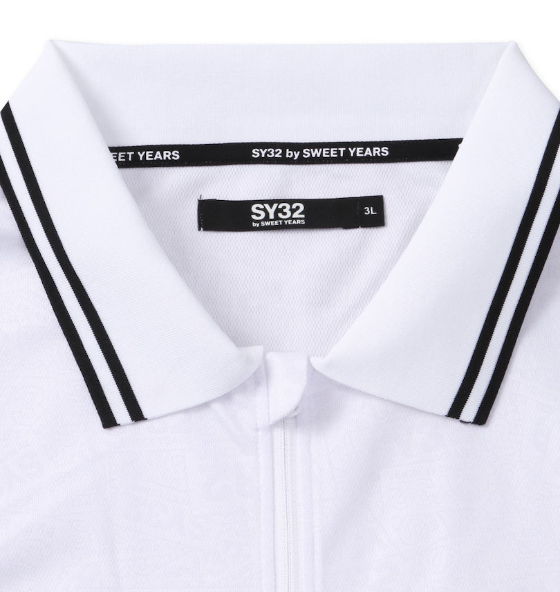大きいサイズ メンズ SY32 by SWEET YEARS (エスワイサーティトゥバイスィートイヤーズゴルフ) エンボスボックスロゴジップ半袖ポロシャツ 