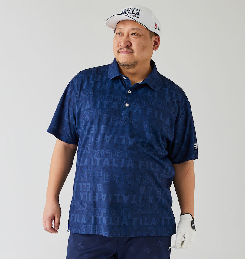 大きいサイズ メンズ FILA GOLF (フィラゴルフ) モザイクタイポプリントホリゾンタルカラー半袖シャツ 