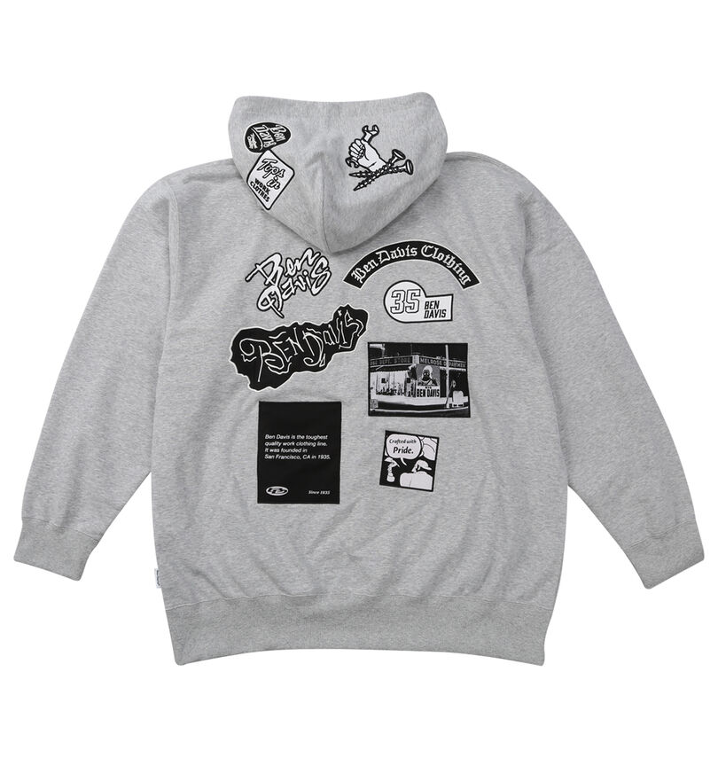 大きいサイズ メンズ BEN DAVIS (ベン デイビス) 裏毛マルチワッペンプルパーカー
                        バックスタイル