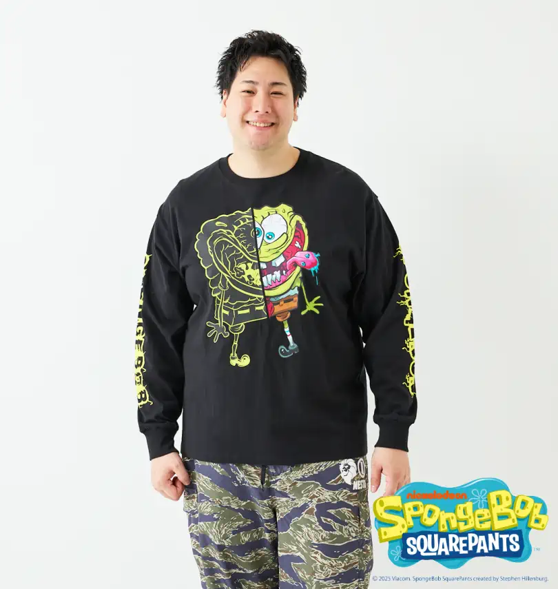 大きいサイズ 天竺プリント長袖Tシャツ | SPONGEBOB (スポンジ・ボブ