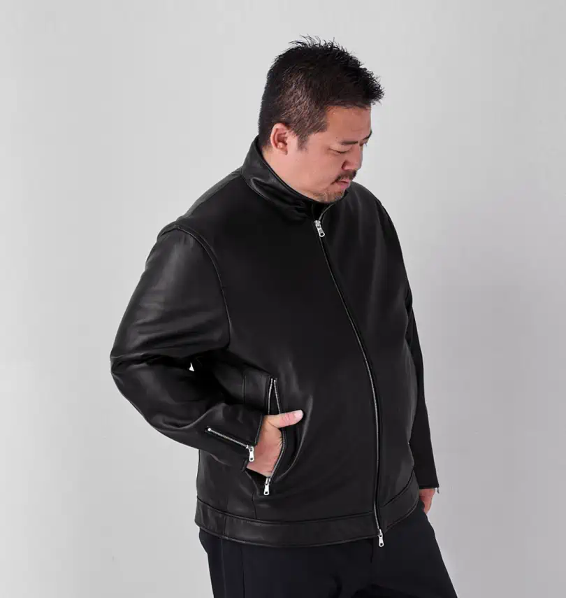 大きいサイズ スタンドカラーレザーブルゾン | TETE HOMME (テットオム 