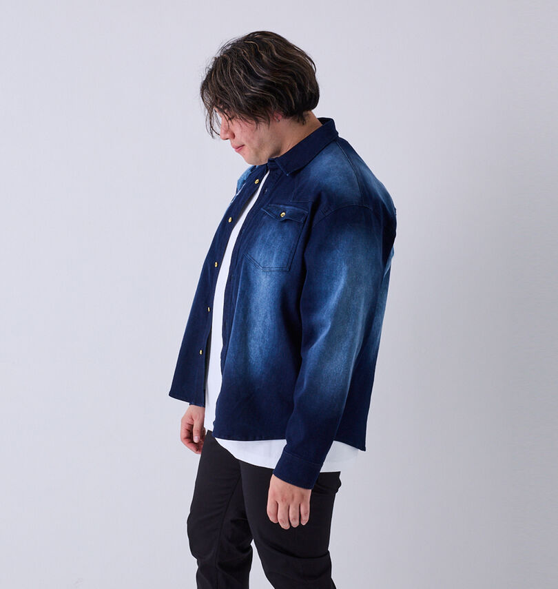 大きいサイズ メンズ GLADIATE (グラディエイト) 刺繍ストレッチデニム長袖シャツ
                        