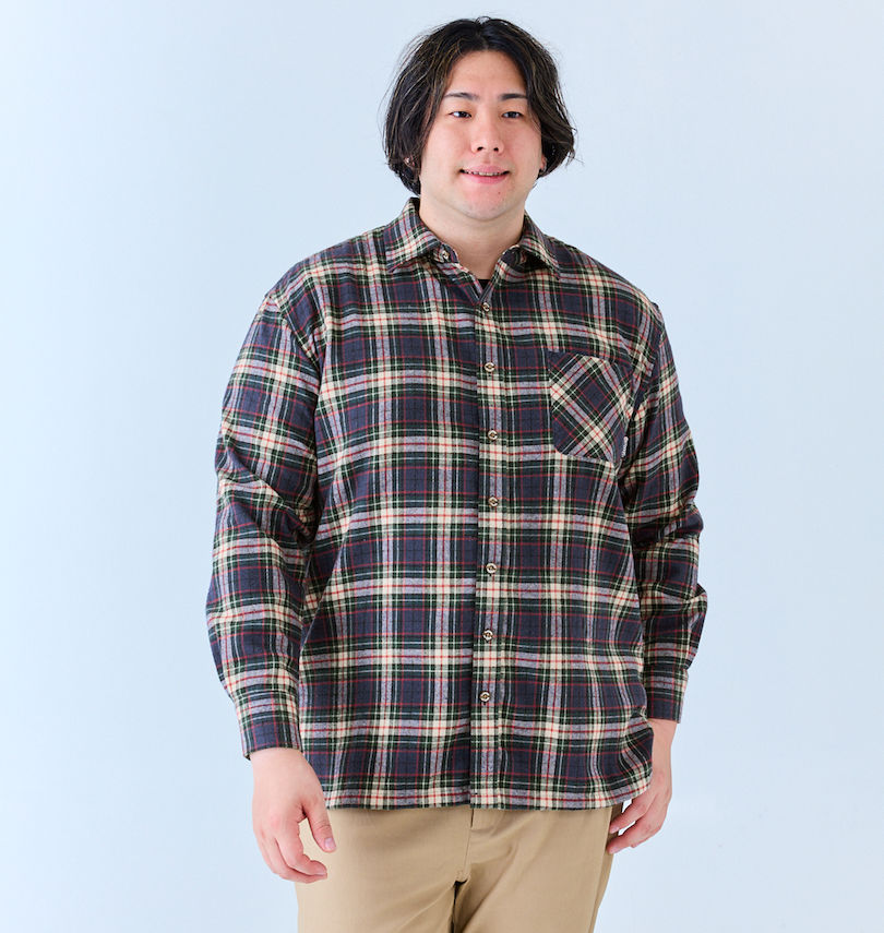 大きいサイズ メンズ OUTDOOR PRODUCTS (アウトドア プロダクツ) ビエラチェック長袖シャツ
                        身長：182cm/バスト：123cm/着用サイズ：3L