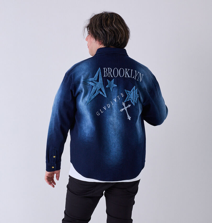 大きいサイズ メンズ GLADIATE (グラディエイト) 刺繍ストレッチデニム長袖シャツ
                        