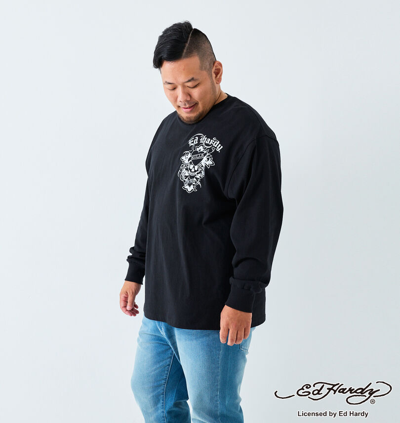 大きいサイズ メンズ Ed Hardy (エドハーディ) 天竺プリント長袖Tシャツ
                        