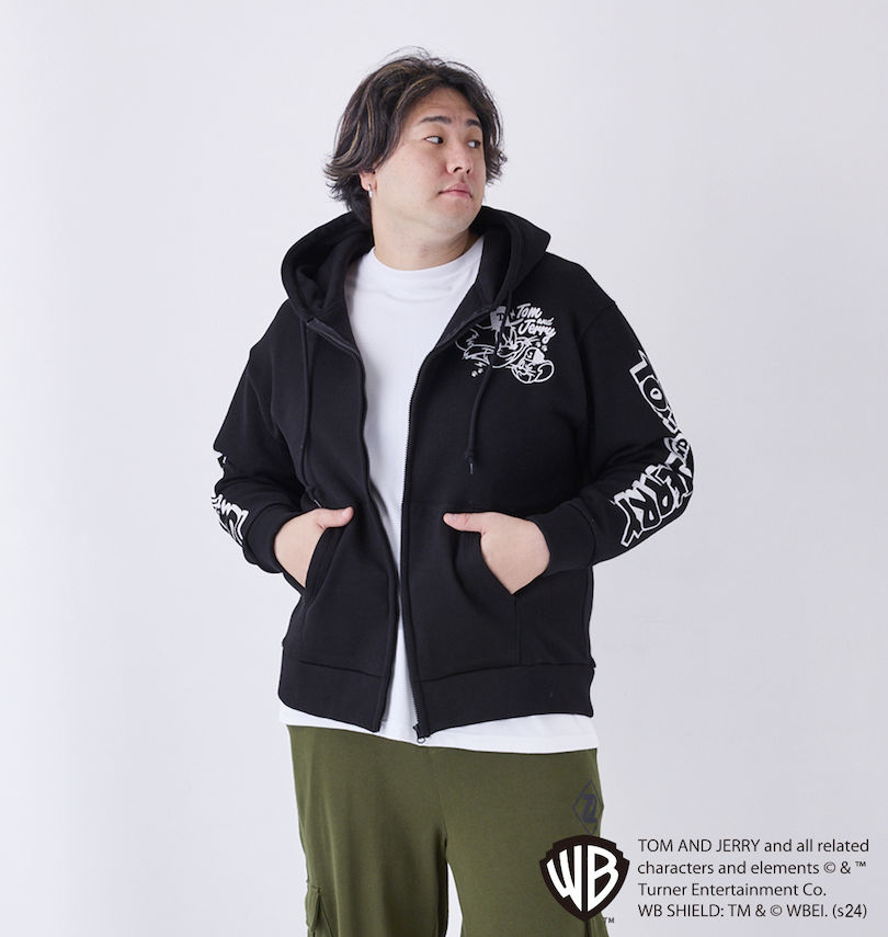 大きいサイズ メンズ TOM and JERRY (トムアンドジェリー) ニットフリースプリントフルジップパーカー
                        