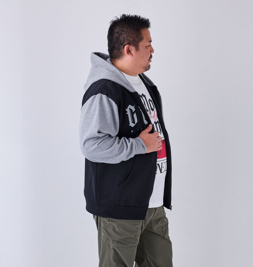 大きいサイズ メンズ COLLINS (コリンズ) 裏起毛配色フルジップパーカー+半袖Tシャツ