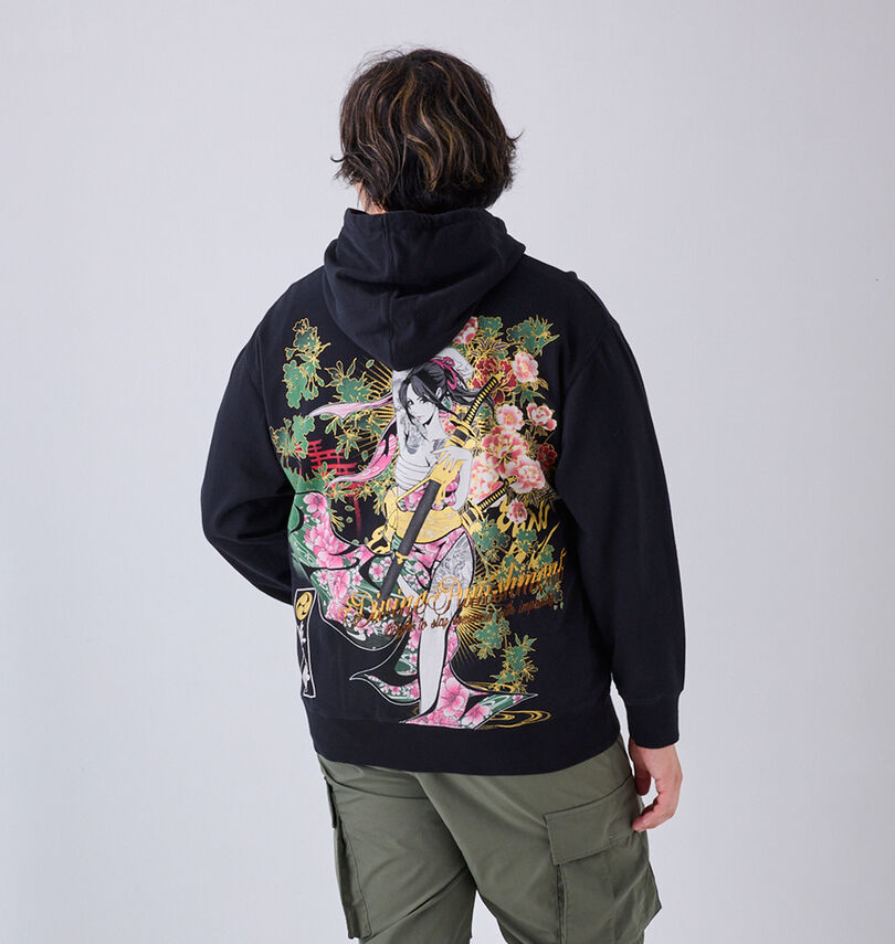 大きいサイズ メンズ 絡繰魂抜刀娘 (カラクリタマシイバットウムスメ) 穂乃花フルジップパーカー
                        身長：182cm/バスト：123cm/着用サイズ：3L