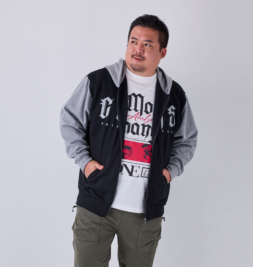 大きいサイズ メンズ COLLINS (コリンズ) 裏起毛配色フルジップパーカー+半袖Tシャツ
身長:176.5cm/バスト:118cm/着用サイズ:3L