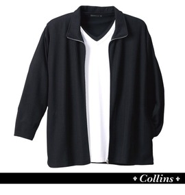 大きいサイズ メンズ COLLINS (コリンズ) ワッフルジップ+VTシャツ半袖