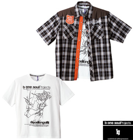 大きいサイズ メンズ b-one-soul (ビーワンソウル) チェックシャツ+Tシャツ(半袖)