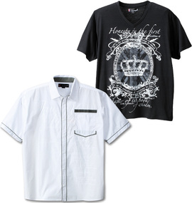 大きいサイズ メンズ EUROYAL (ユーロイヤル) プリント半袖シャツ+半袖VTシャツ