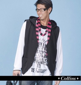 大きいサイズ メンズ COLLINS (コリンズ) パーカーベスト+フェイクTシャツ