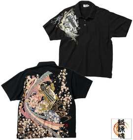 絡繰魂 鯉刺繍ポロシャツ(半袖)