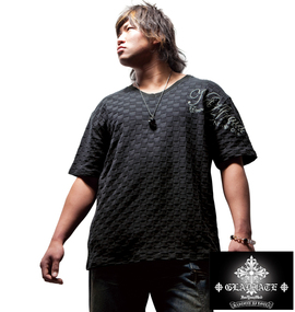 大きいサイズ メンズ GLADIATE (グラディエイト) ブロックジャガード刺繍半袖VTシャツ