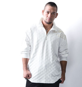 大きいサイズ メンズ GLADIATE (グラディエイト) リンクスジャガードスタンドジップ長袖Tシャツ