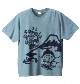 大きいサイズ メンズ 豊天 (ブーデン) 富士山風神雷神柄半袖Tシャツ