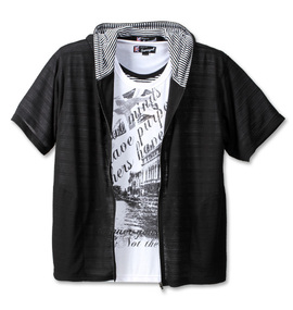 大きいサイズ メンズ EUROYAL (ユーロイヤル) 半袖フルジップパーカー+フェイク半袖UTシャツ