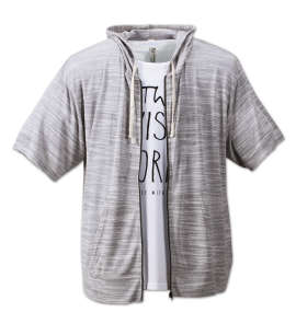 大きいサイズ メンズ launching pad (ランチングパッド) 甘編みスラブ杢半袖パーカー+半袖Tシャツ
