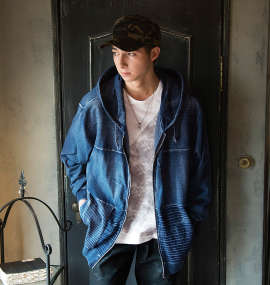 in the attic カットインディゴパッチワークフルジップパーカー