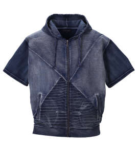 in the attic 切替カットデニム半袖フルジップパーカー