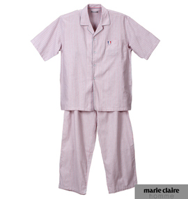 大きいサイズ メンズ marie claire homme (マリクレールオム) 麻混パナマストライプ半袖パジャマ