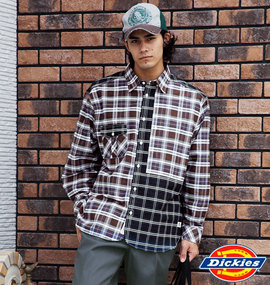 大きいサイズ メンズ DICKIES (ディッキーズ) チェック配色使いシャツ