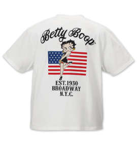 大きいサイズ メンズ BETTY BOOP (ベティ ブープ) プリント&刺繍アメリカンフラッグ半袖Tシャツ