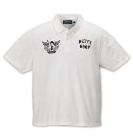大きいサイズ メンズ BETTY BOOP (ベティ ブープ) 鹿の子プリント&刺繍ウイング&ローズ半袖ポロシャツ