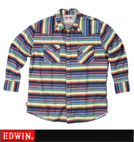 大きいサイズ メンズ EDWIN (エドウィン) ボーダーウエスタンシャツ