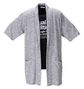 大きいサイズ メンズ launching pad (ランチングパッド) スラブリップル五分袖コーディガン+半袖Tシャツ