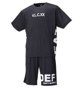 大きいサイズ メンズ VOLCANIC (ヴォルケニック) カチオン天竺切替半袖Tシャツ+ハーフパンツ