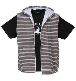 大きいサイズ メンズ COLLINS (コリンズ) メッシュボーダーノースリーブフルジップパーカー+半袖Tシャツ