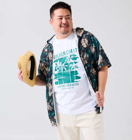 大きいサイズ メンズ COLLINS (コリンズ) メッシュボタニカル柄プリント半袖フルジップパーカー+半袖Tシャツ