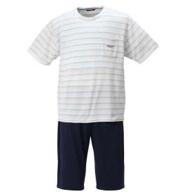 大きいサイズ メンズ marie claire homme (マリクレールオム) 梨地ボーダー半袖Tシャツ+ハーフパンツ