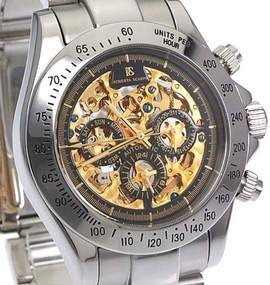 大きいサイズ メンズ ROBERTA SCARPA (ロベルタ スカルパ) 両面スケルトン腕時計