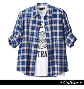 大きいサイズ メンズ COLLINS (コリンズ) シャツ+Tシャツ半袖