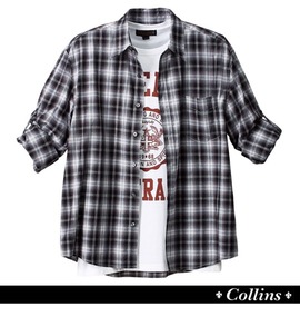 大きいサイズ メンズ COLLINS (コリンズ) COLLINS シャツ+Tシャツ半袖