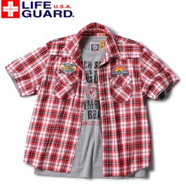 大きいサイズ メンズ LIFE GUARD (ライフガード) チェックシャツ+Tシャツ半袖