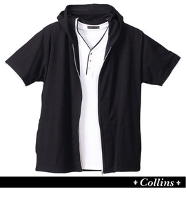 大きいサイズ メンズ COLLINS (コリンズ) パーカー半袖+YヘンリーT半袖